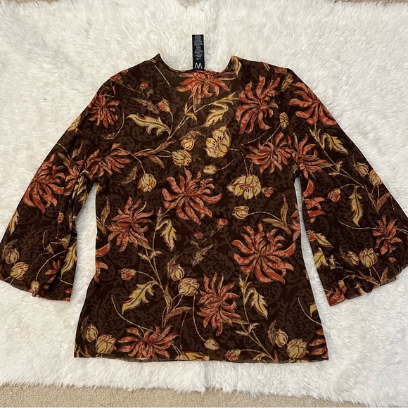 JCPenny boho fall colors V-neck bell sleeve shirt - Picture 8 of 12